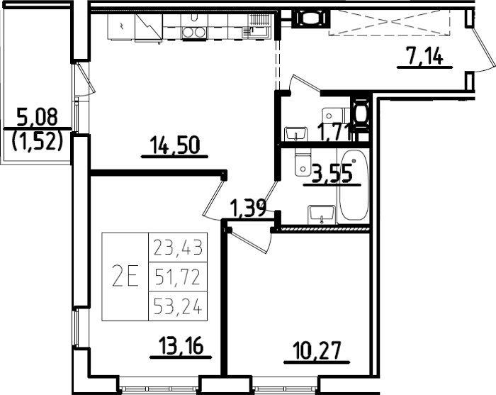 2-комнатная квартира 56.8 м², 2/9 эт., ЖК «IQ Гатчина 3»